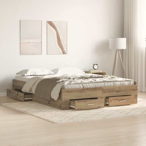 Estructura de cama con cajón Roble artesanal 135 x 190 cm vidaXL