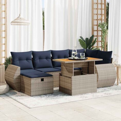 Juego Sofá Jardín 7 Piezas con Cojines Marrón Poli Ratán Acacia vidaXL (1/5)