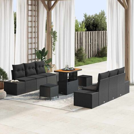 Conjunto de sofás de jardín 9 pcs Negro ratán sintético vidaXL (1/5)