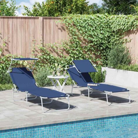 Tumbona 2-persona 2 pcs Azul 58 x 188 x 77 cm tela vidaXL