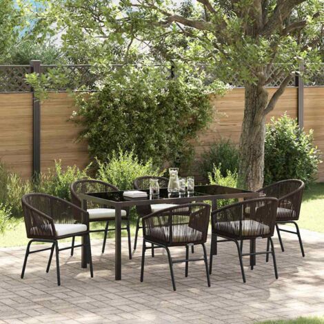 Conjunto de Comedor de Jardín 7 pcs Marrón Poliratán vidaXL (1/5)