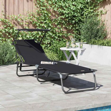 Tumbona plegable con cojín 1-persona Negro 56 x 190 x 81cm tela vidaXL (1/5)