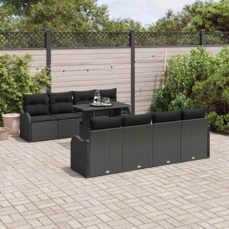 Conjunto de sofá de jardín 9 pcs Negro Rattan de Poliéster vidaXL (1/5)
