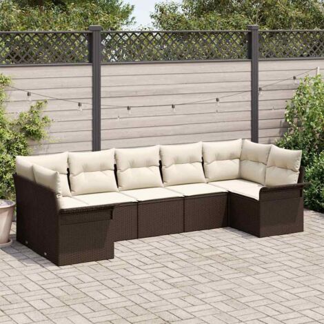 Conjunto de sofá de jardín 7 pcs Marrón Poliratán vidaXL (1/5)
