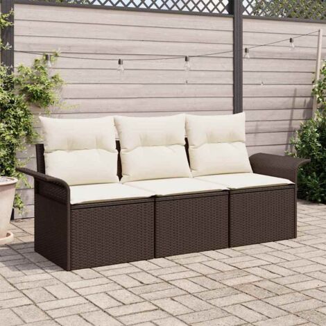 Conjunto de sofá de jardín con cojín 3 pcs Marrón Poliratán vidaXL (1/5)