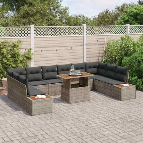 Conjunto de sofá de jardín 11 pcs Gris Poliratán vidaXL (1/5)