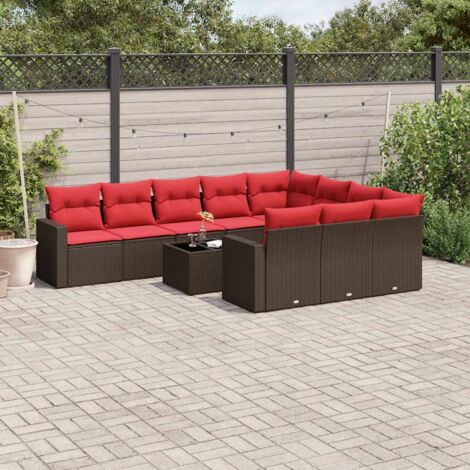 Set de sofás de jardín 11 pzas cojines ratán sintético marrón vidaXL (1/5)