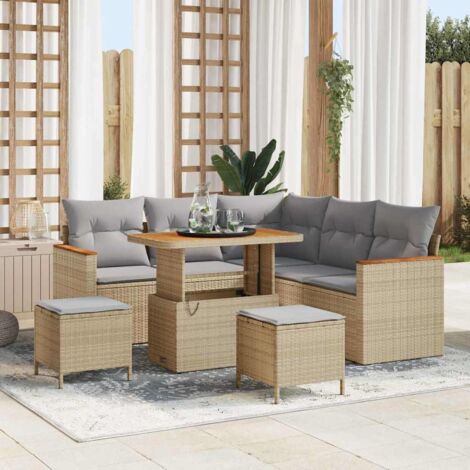 Conjunto de sofá de jardín con cojín 8 pcs Beige Poliratán vidaXL (1/5)