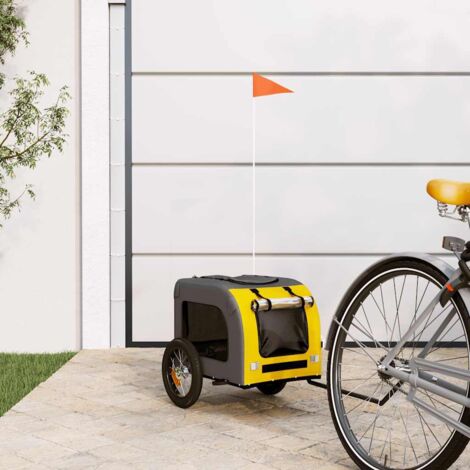 Remolque de bicicleta mascotas hierro tela Oxford amarillo gris vidaXL