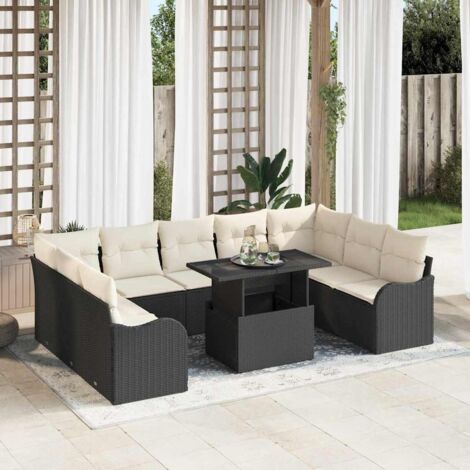 Conjunto de sofá de jardín 10 pcs Negro Rattan de Poliéster vidaXL (1/5)
