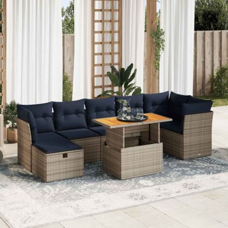 Juego Sofá Jardín 8 Piezas con Cojines Marrón Poli Ratán Acacia vidaXL (1/5)