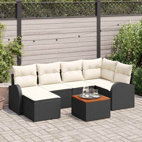 Conjunto de sofás de jardín 7 pcs Negro y crema ratán sintético vidaXL (1/5)