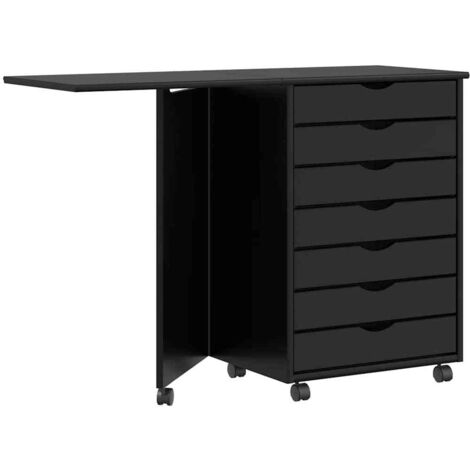 Mueble con ruedas y escritorio MOSS madera maciza pino negro vidaXL