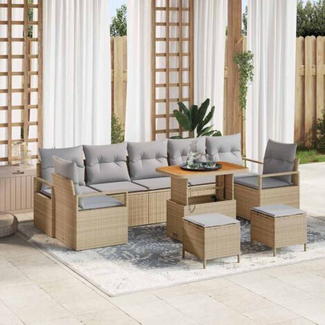 Conjunto de sofá de jardín 10 pcs Beige Poliratán vidaXL (1/5)
