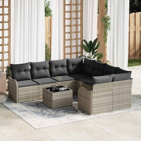 Conjunto de sofá de jardín 9 pcs Gris Claro ratán sintético vidaXL (1/5)