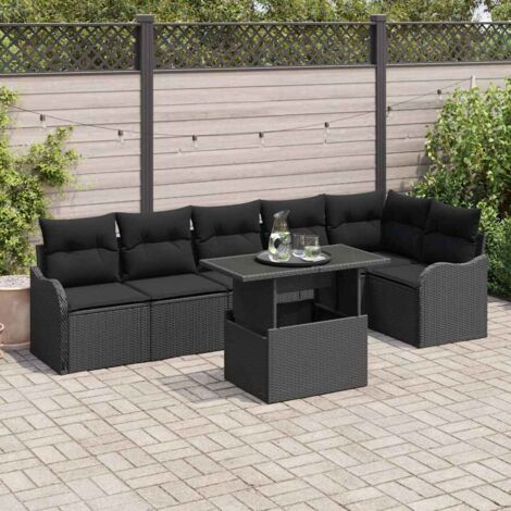 Conjunto de sofá de jardín 7 pcs Negro Rattan de Poliéster vidaXL (1/5)