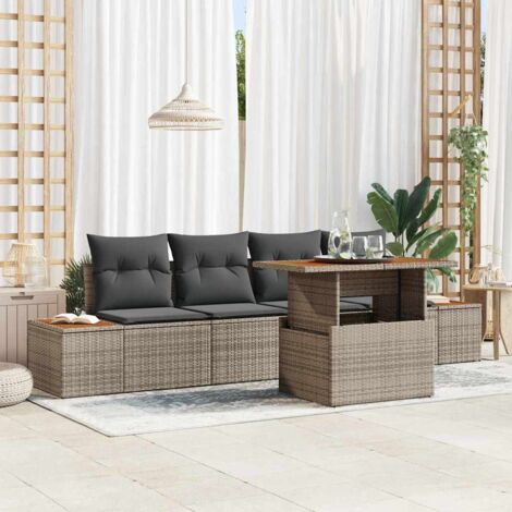Conjunto de sofá de jardín 5 pcs Gris Poliratán vidaXL (1/5)