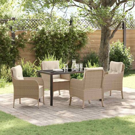Conjunto de Comedor de Jardín con cojín 5 pcs Beige Poliratán vidaXL (1/5)