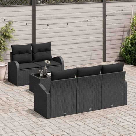 Conjunto de sofá de jardín 6 pcs Negro ratán sintético vidaXL (1/5)