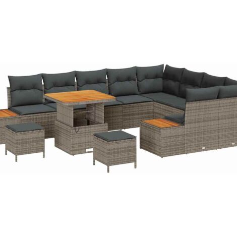 Conjunto de sofá de jardín con cojín 12 pcs Gris Poliratán vidaXL
