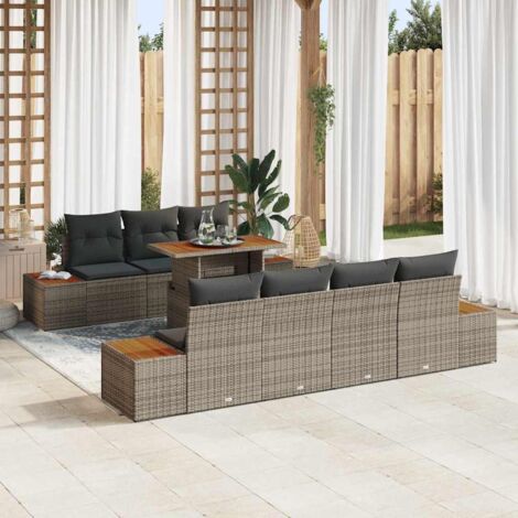 Conjunto de sofá de jardín 8 pcs Gris Poliratán vidaXL (1/5)