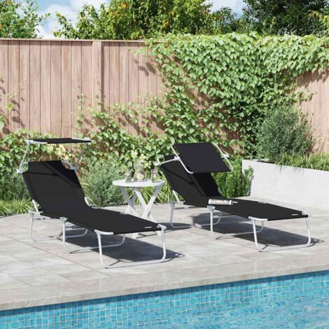 Tumbona 2-persona 2 pcs Negro 58 x 188 x 77 cm tela vidaXL