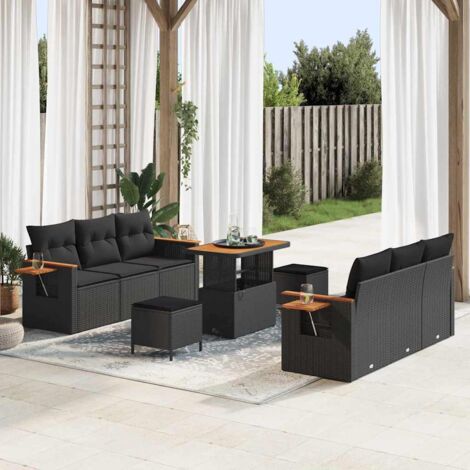 Conjunto de sofás de jardín 11 pcs Negro ratán sintético vidaXL (1/5)