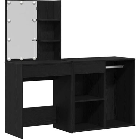 Mesa de Maquillaje LED con cajón Roble negro 140 x 40 x 140 cm vidaXL