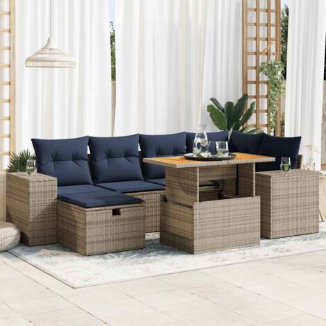 Juego Sofá Jardín 7 Piezas con Cojines Marrón Poli Ratán Acacia vidaXL (1/5)
