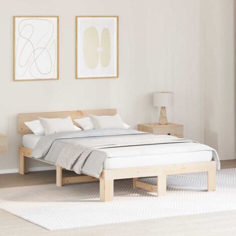 Estructura de cama Natural 135 x 190 cm Madera de pino macizo vidaXL (1/5)