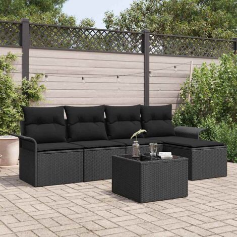 Conjunto de sofá de jardín 6 pcs Negro ratán sintético vidaXL (1/5)