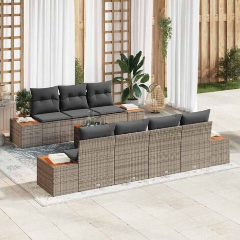 Conjunto de sofá de jardín con cojín 8 pcs Gris Poliratán vidaXL (1/5)