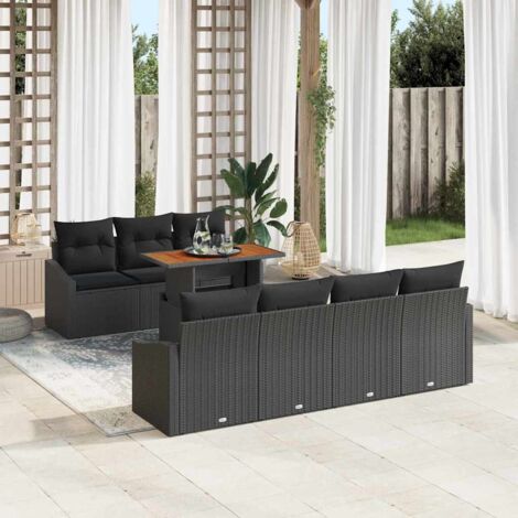 Conjunto de sofá de jardín 8 pcs Negro Poliratán vidaXL (1/5)