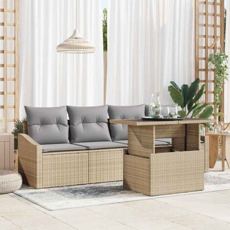 Conjunto de sofá de jardín 5 pcs Beige Poliratán vidaXL (1/5)