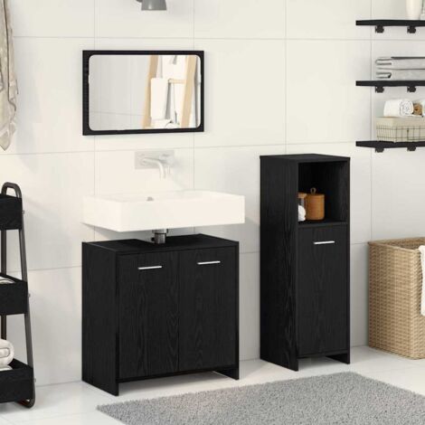 vidaXL Juego de muebles de baño 3 pcs Roble Negro Madera contrachapada (1/5)