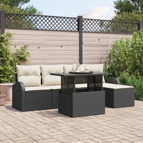 Conjunto de sofá de jardín con cojín 6 pcs Negro Poliratán vidaXL (1/5)