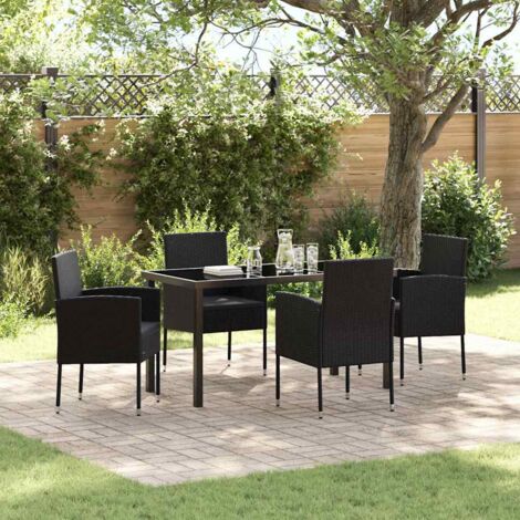 Conjunto de Comedor de Jardín con cojín 5 pcs Negro Poliratán vidaXL (1/5)