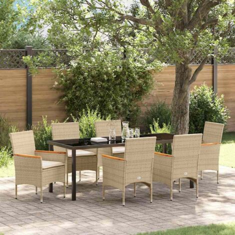 Conjunto de Comedor de Jardín con cojín 7 pcs Beige Poliratán vidaXL (1/5)