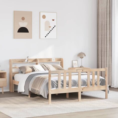 Estructura de cama con cabecero madera maciza pino 135x190 cm vidaXL (1/5)