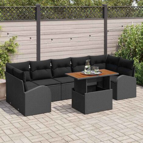Conjunto de sofá de jardín 8 pcs Negro Poliratán vidaXL (1/5)
