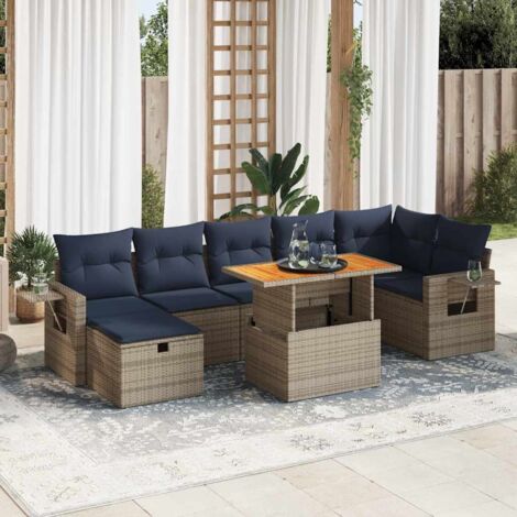 Juego Sofá Jardín 8 Piezas con Cojines Marrón Poli Ratán Acacia vidaXL (1/5)