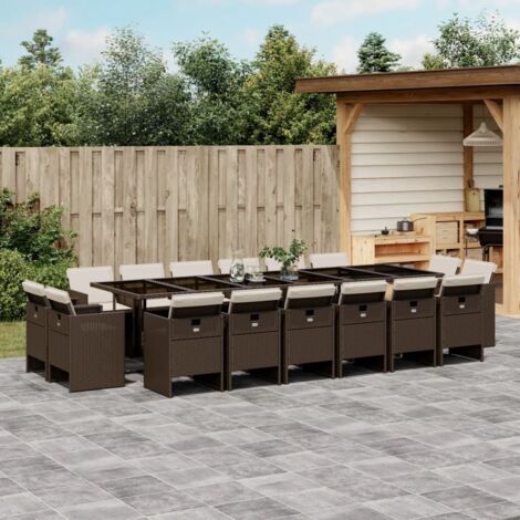 Set de muebles jardín 17 pzas y cojines ratán sintético marrón vidaXL (1/5)