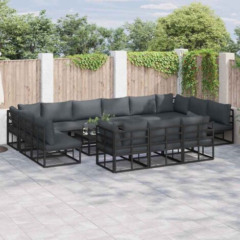 Conjunto de sofá de jardín con cojín 14 pcs Negro Aluminio vidaXL (1/5)