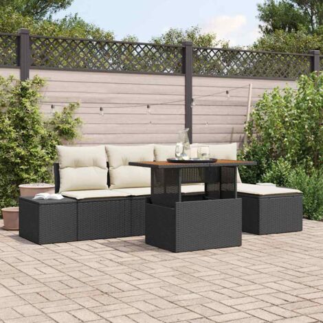 Conjunto de sofá de jardín 6 pcs Negro Poliratán vidaXL (1/5)