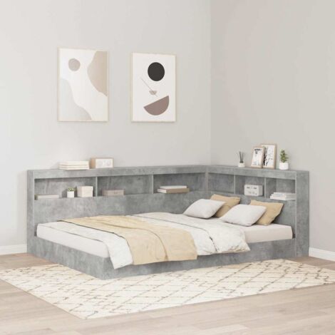 Cama con Estantería con cabecera Gris hormigón 160 x 200 cm vidaXL