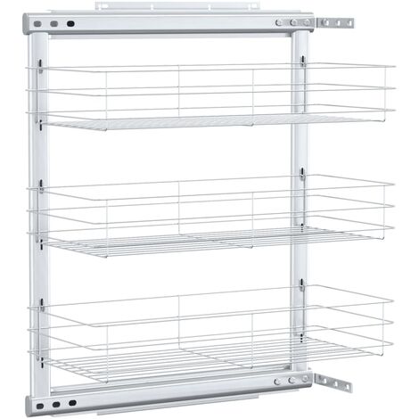 Cesta de cocina extraíble 3 niveles plateada 47x25x56 cm vidaXL