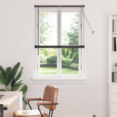 Persiana para Ventana con cortinas Manual Negro Aluminio vidaXL