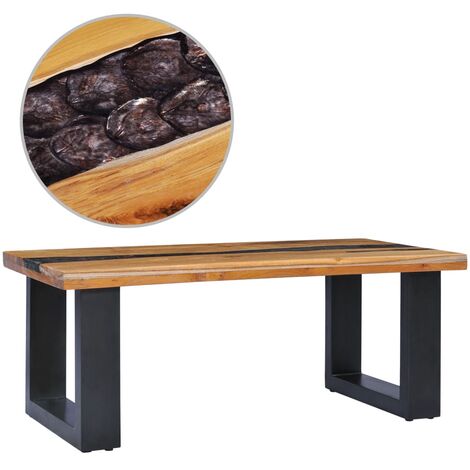 Mesa de centro madera maciza de teca y poliresina 100x50x40 cm vidaXL - Multicolor