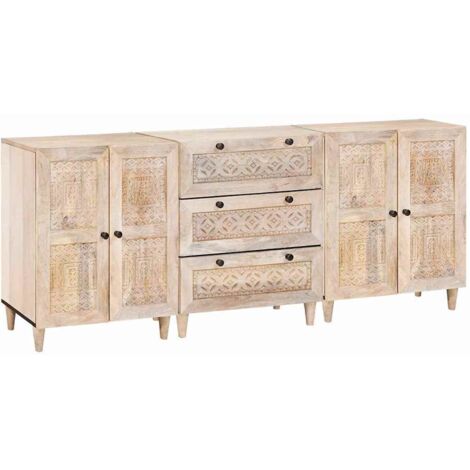Vitrina 3 pcs Blanco 60 x 33 x 75 cm madera maciza de mango vidaXL