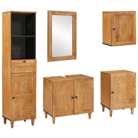 Juego de muebles de baño 5 pcs Marrón madera maciza de mango vidaXL (1/5)